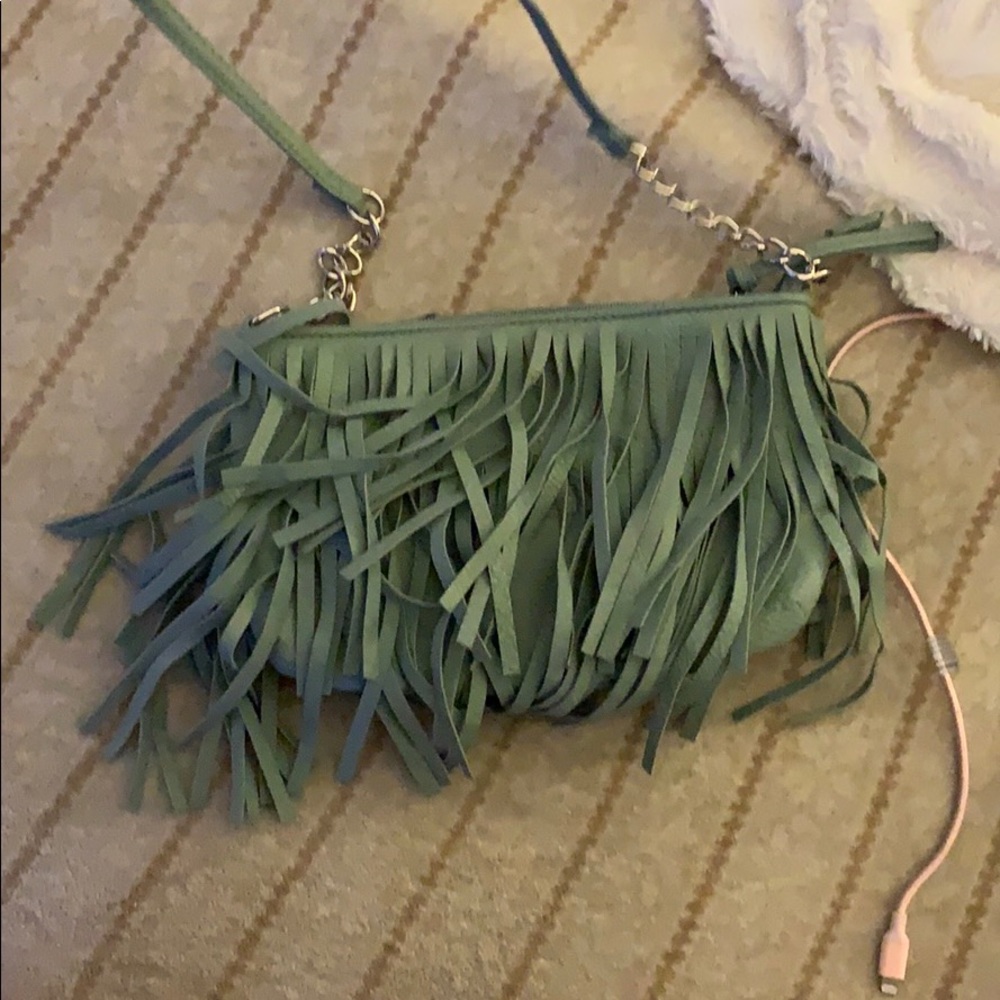 Teal fringe purse